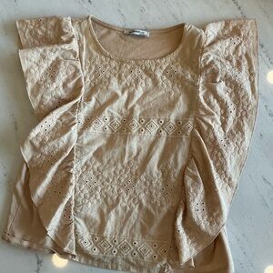 Women's Beige Eyelet Ruffle Top